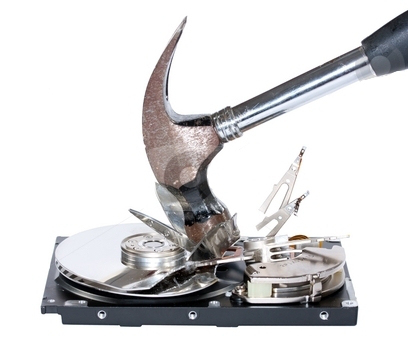Hammer destroying hard drive